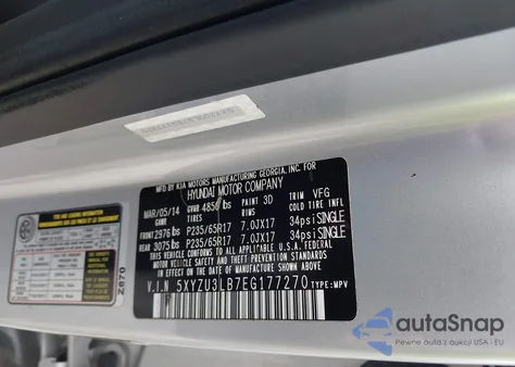 2014 Hyundai Santa Fe Sport 2.4L z USA, uszkodzony, nr VIN 5XYZU3LB7EG177270